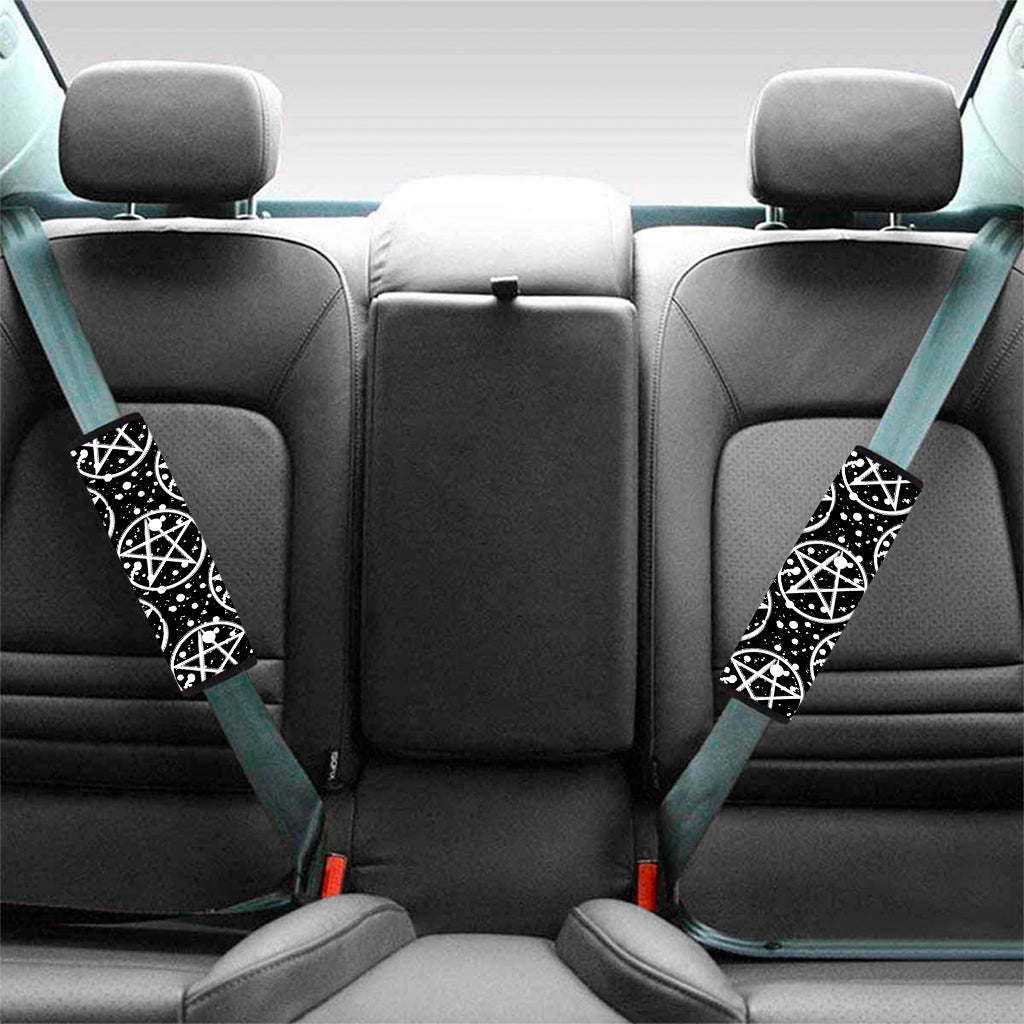 Black And White Wicca Pentagram Print Car Seat Belt Covers