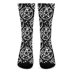 Black And White Wicca Pentagram Print Crew Socks
