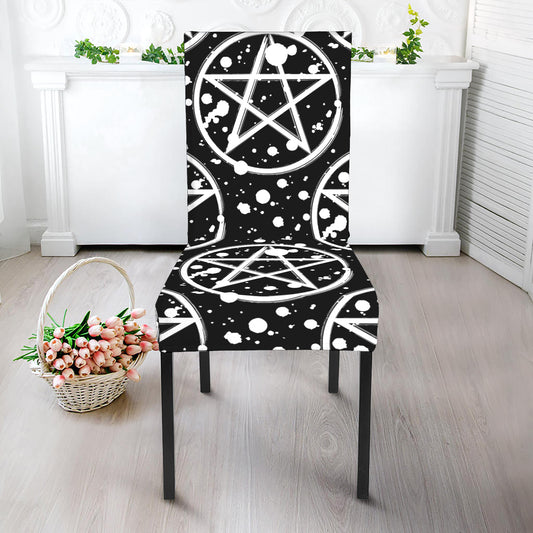 Black And White Wicca Pentagram Print Dining Chair Slipcover