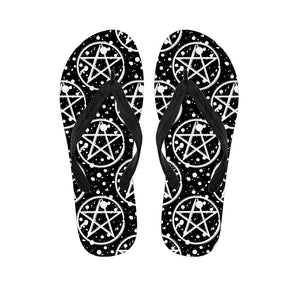 Black And White Wicca Pentagram Print Flip Flops
