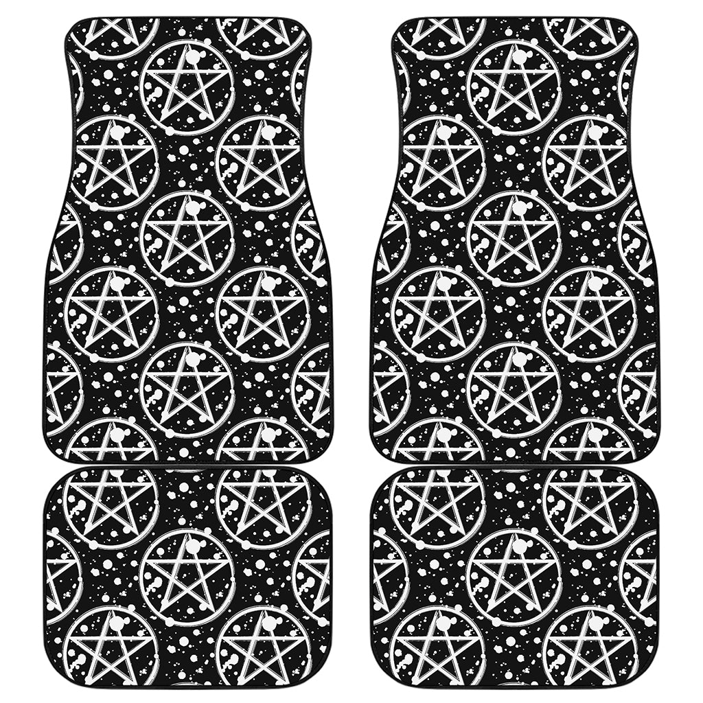 Black And White Wicca Pentagram Print Front and Back Car Floor Mats