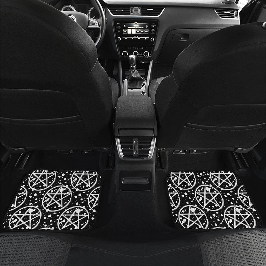 Black And White Wicca Pentagram Print Front and Back Car Floor Mats