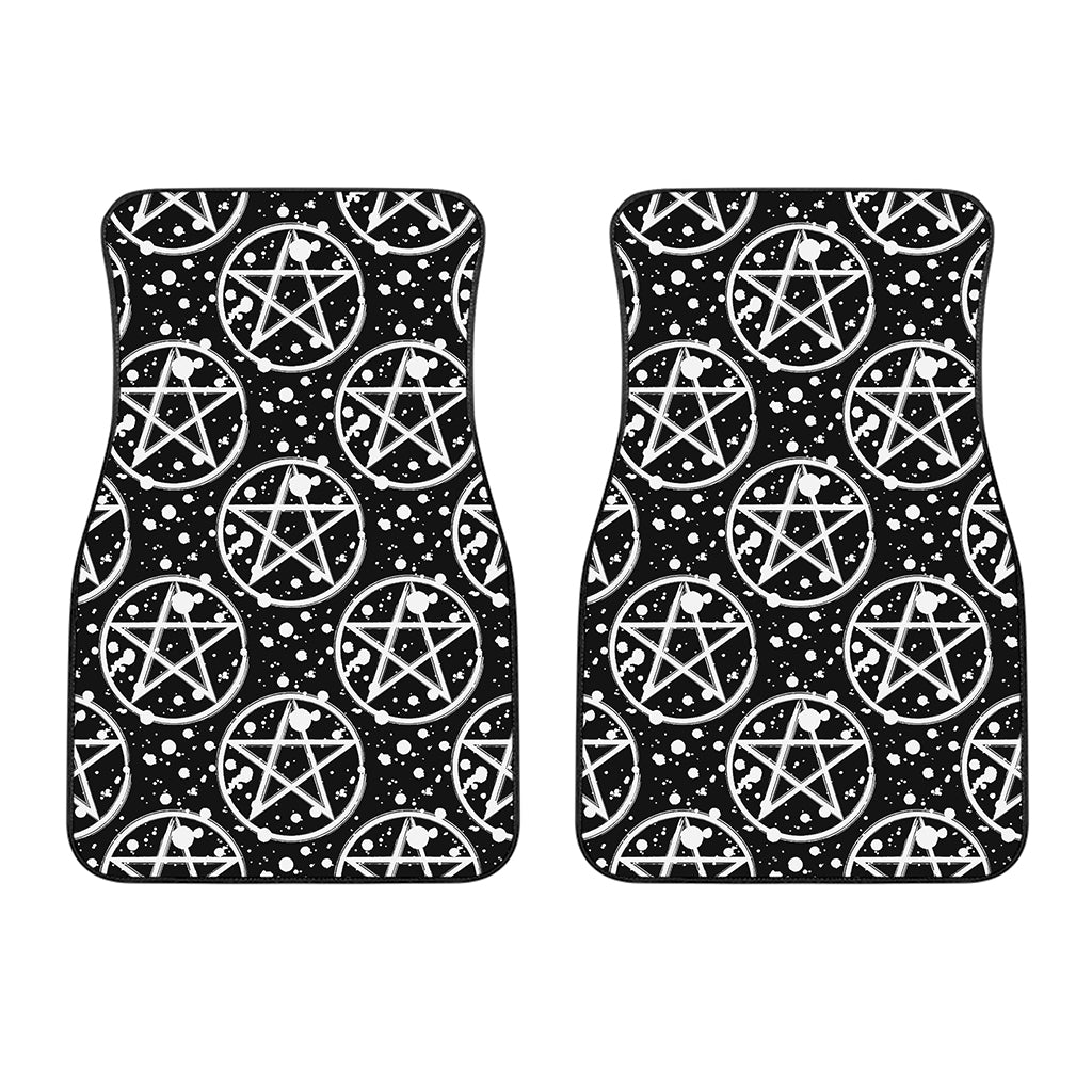 Black And White Wicca Pentagram Print Front Car Floor Mats