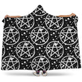 Black And White Wicca Pentagram Print Hooded Blanket