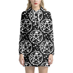 Black And White Wicca Pentagram Print Hoodie Dress