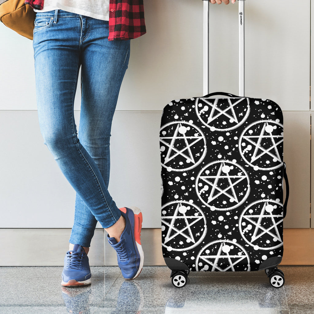 Black And White Wicca Pentagram Print Luggage Cover