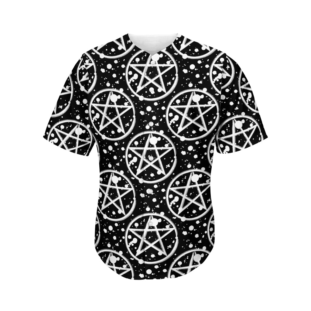 Black And White Wicca Pentagram Print Men's Baseball Jersey