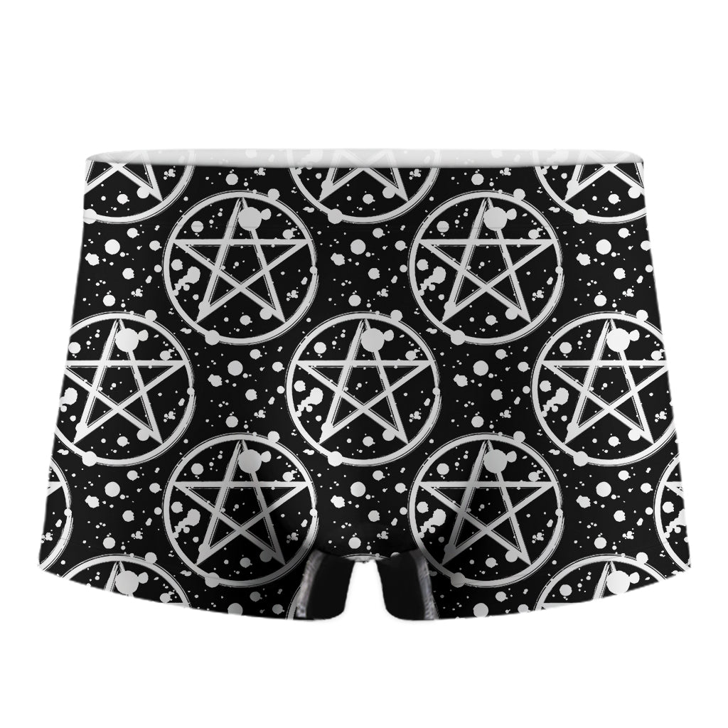 Black And White Wicca Pentagram Print Men's Boxer Briefs