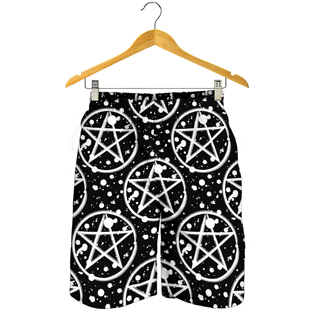 Black And White Wicca Pentagram Print Men's Shorts