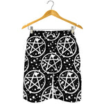 Black And White Wicca Pentagram Print Men's Shorts