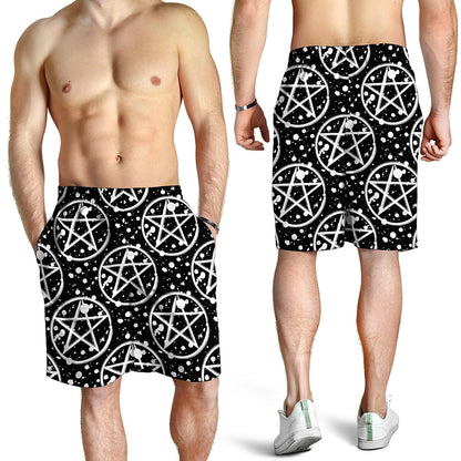 Black And White Wicca Pentagram Print Men's Shorts