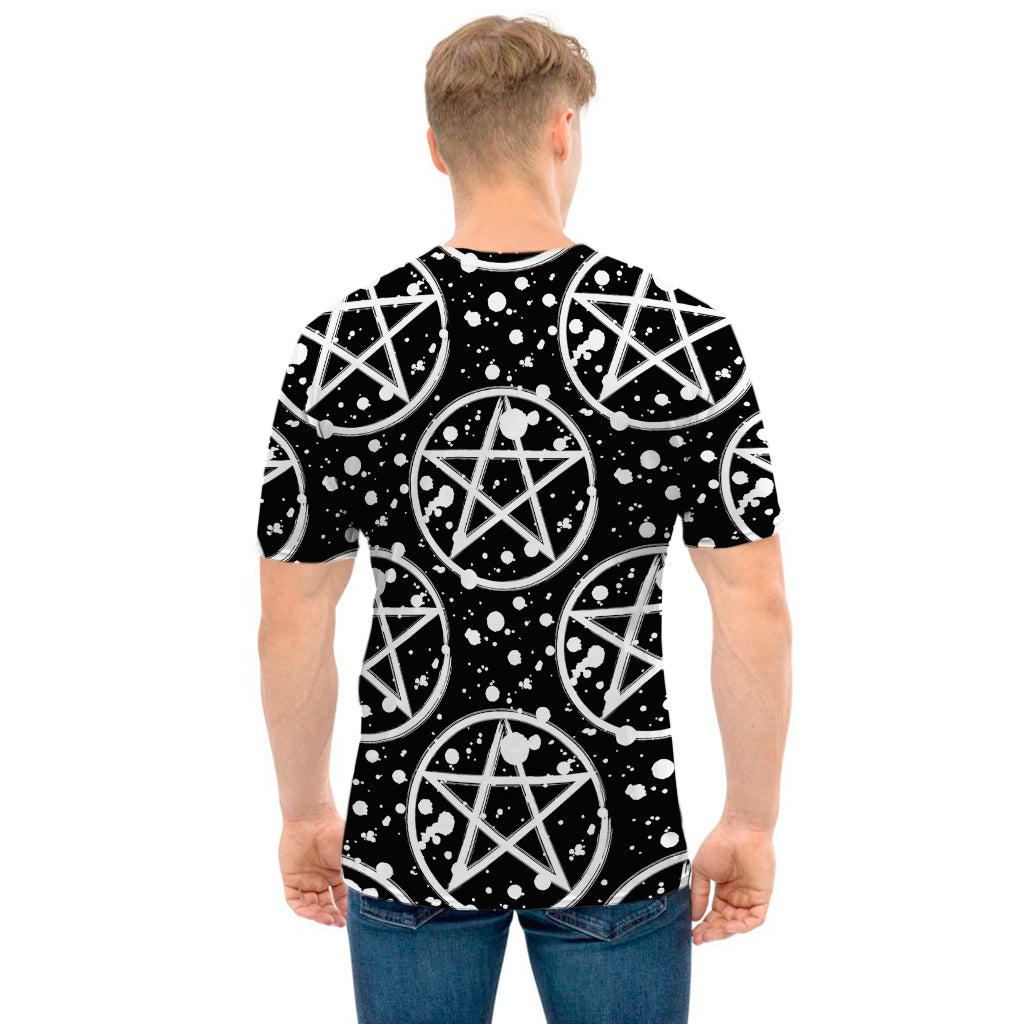 Black And White Wicca Pentagram Print Men's T-Shirt
