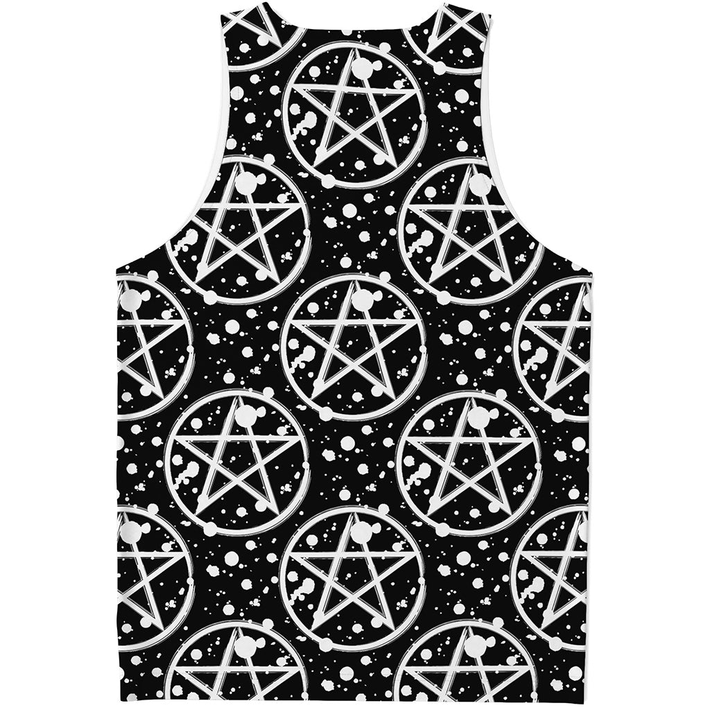 Black And White Wicca Pentagram Print Men's Tank Top