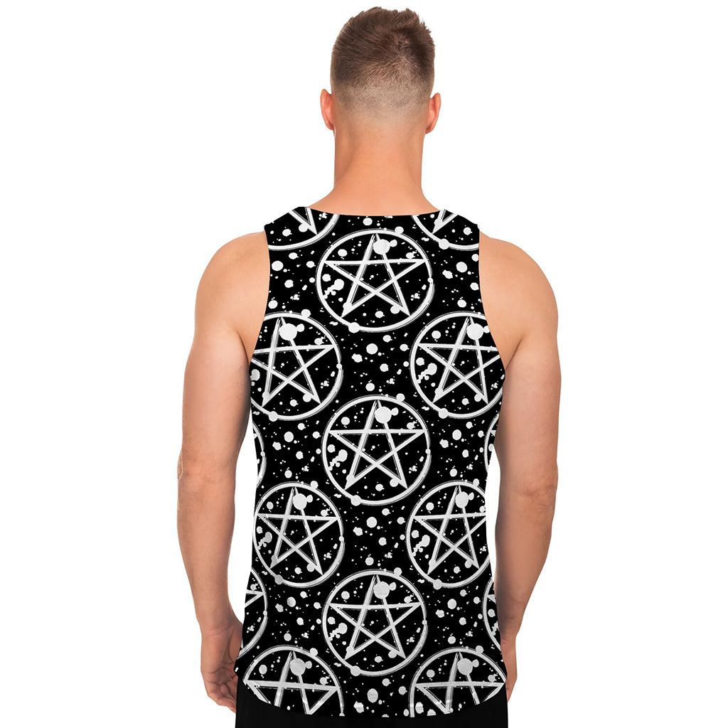 Black And White Wicca Pentagram Print Men's Tank Top