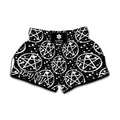 Black And White Wicca Pentagram Print Muay Thai Boxing Shorts