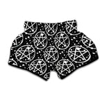 Black And White Wicca Pentagram Print Muay Thai Boxing Shorts