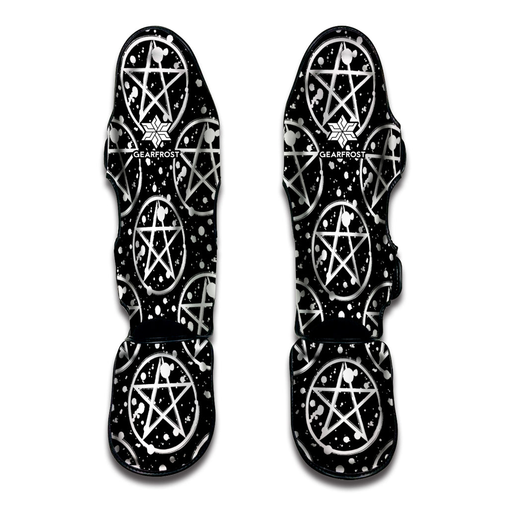 Black And White Wicca Pentagram Print Muay Thai Shin Guard