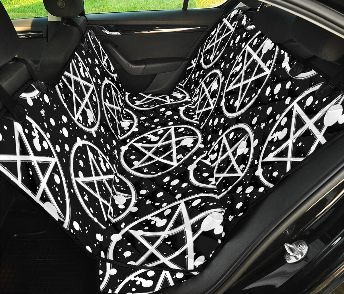 Black And White Wicca Pentagram Print Pet Car Back Seat Cover