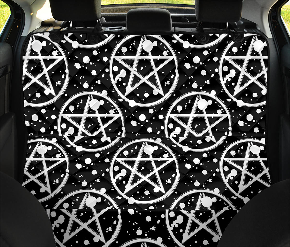 Black And White Wicca Pentagram Print Pet Car Back Seat Cover