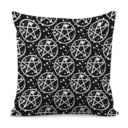 Black And White Wicca Pentagram Print Pillow Cover