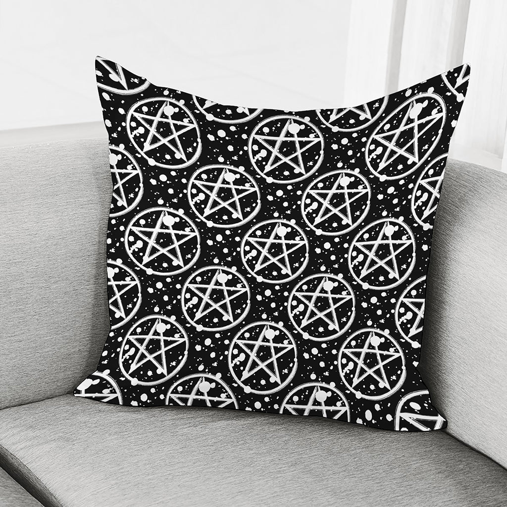 Black And White Wicca Pentagram Print Pillow Cover