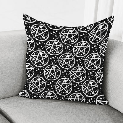 Black And White Wicca Pentagram Print Pillow Cover