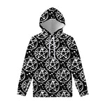Black And White Wicca Pentagram Print Pullover Hoodie