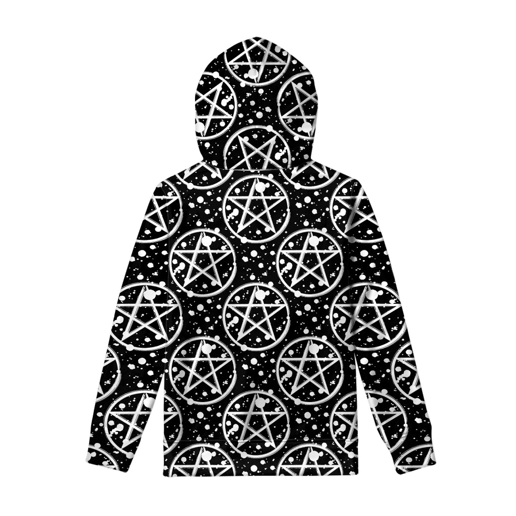 Black And White Wicca Pentagram Print Pullover Hoodie