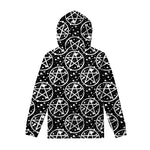 Black And White Wicca Pentagram Print Pullover Hoodie