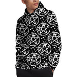 Black And White Wicca Pentagram Print Pullover Hoodie