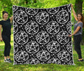 Black And White Wicca Pentagram Print Quilt
