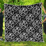 Black And White Wicca Pentagram Print Quilt