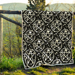 Black And White Wicca Pentagram Print Quilt