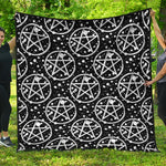 Black And White Wicca Pentagram Print Quilt