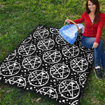 Black And White Wicca Pentagram Print Quilt