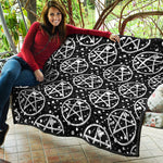 Black And White Wicca Pentagram Print Quilt