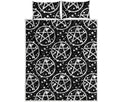 Black And White Wicca Pentagram Print Quilt Bed Set