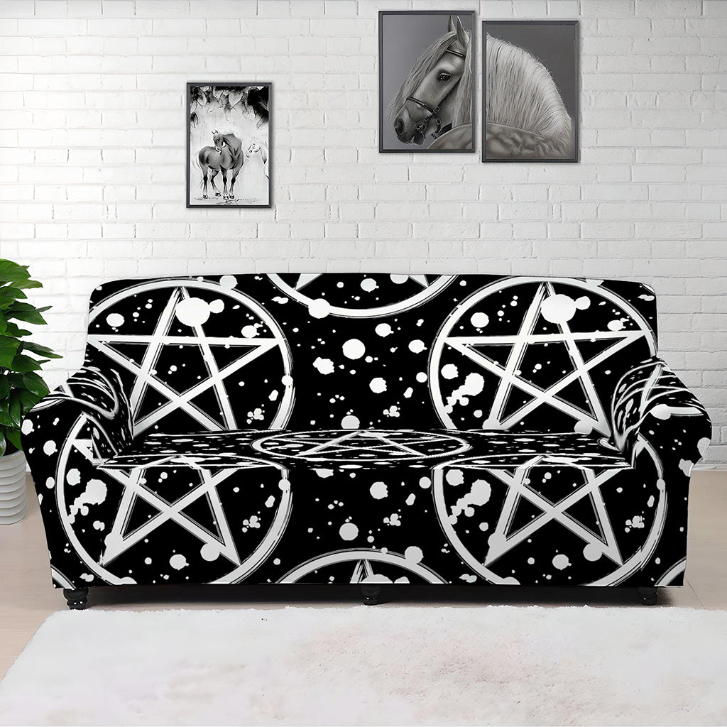 Black And White Wicca Pentagram Print Sofa Cover