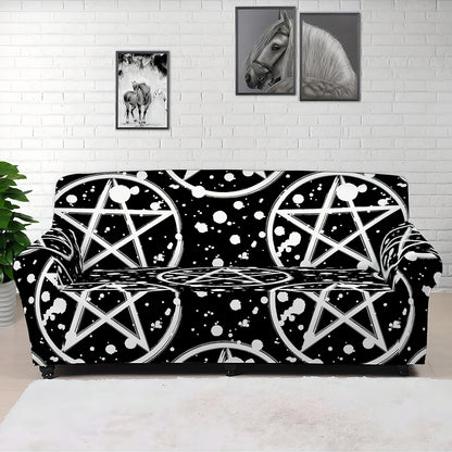 Black And White Wicca Pentagram Print Sofa Cover