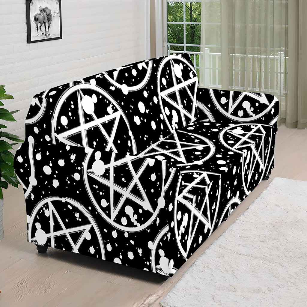 Black And White Wicca Pentagram Print Sofa Cover