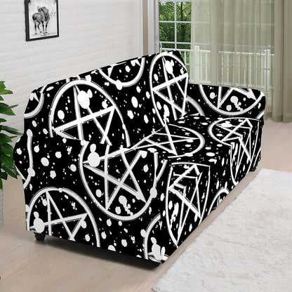 Black And White Wicca Pentagram Print Sofa Cover