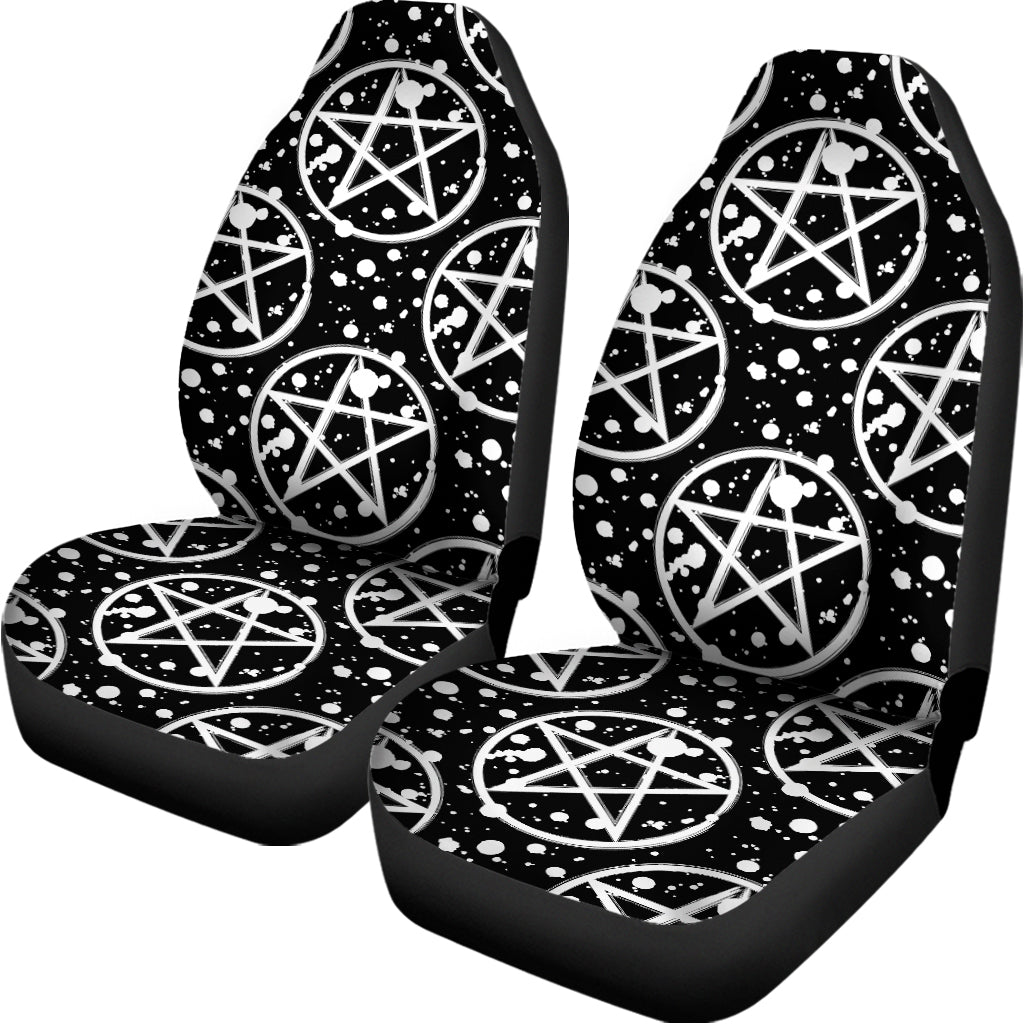 Black And White Wicca Pentagram Print Universal Fit Car Seat Covers