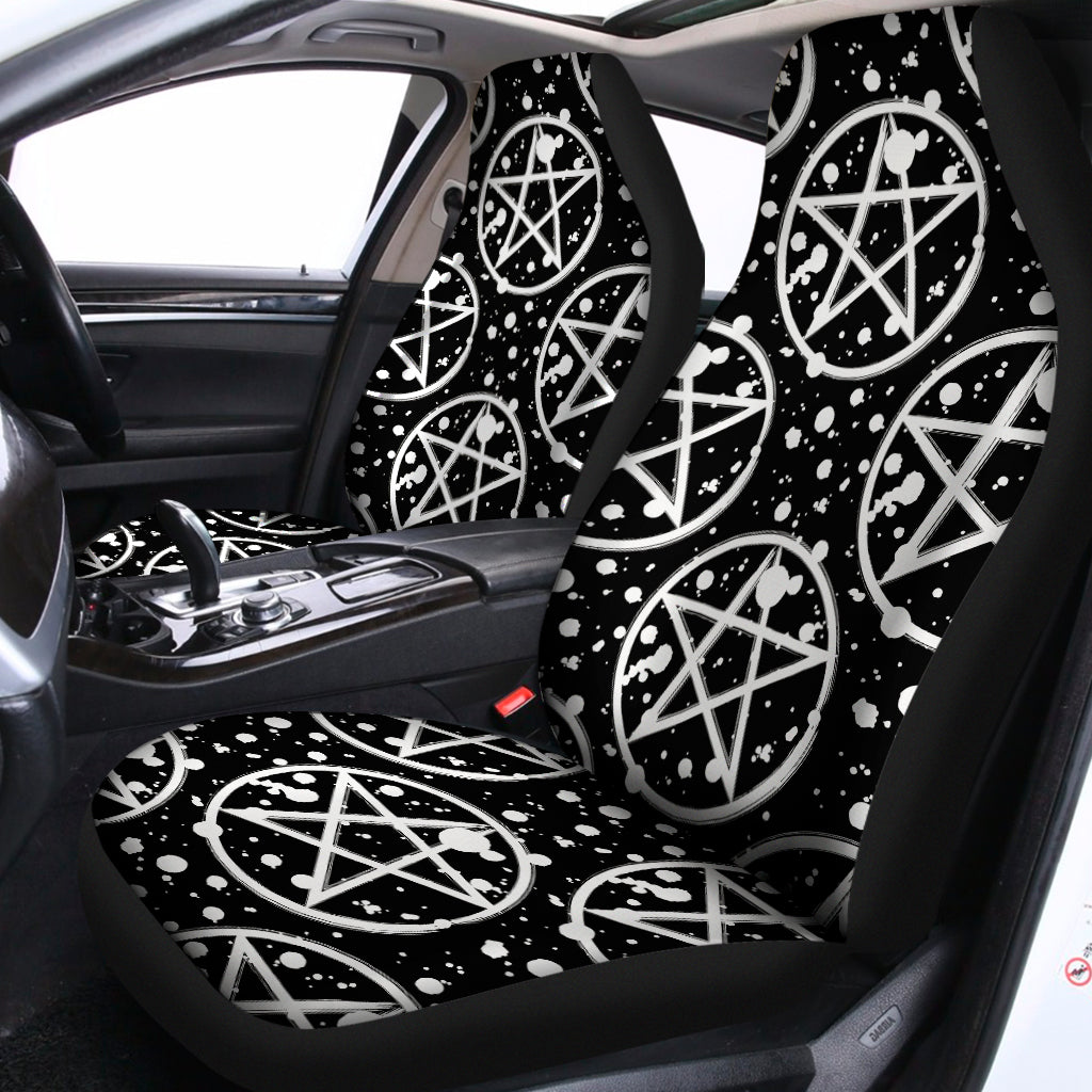 Black And White Wicca Pentagram Print Universal Fit Car Seat Covers
