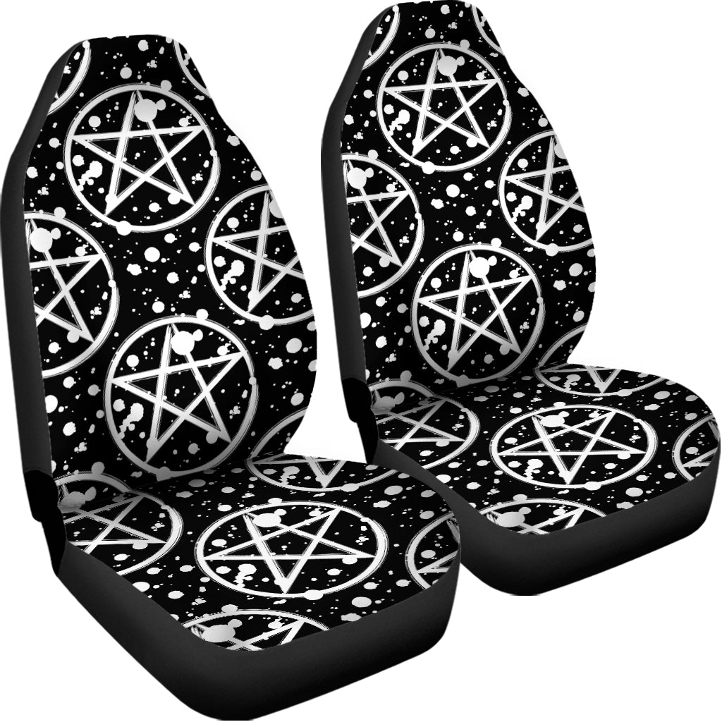 Black And White Wicca Pentagram Print Universal Fit Car Seat Covers