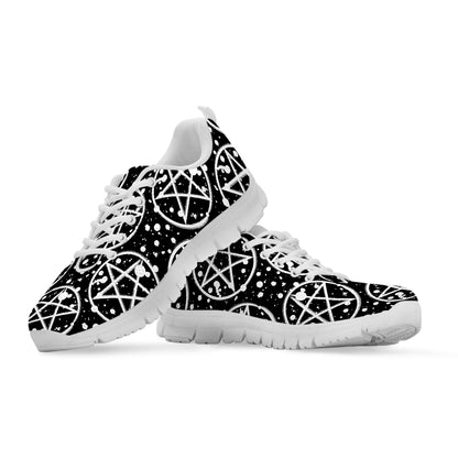Black And White Wicca Pentagram Print White Sneakers
