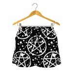 Black And White Wicca Pentagram Print Women's Shorts
