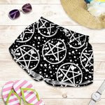 Black And White Wicca Pentagram Print Women's Shorts