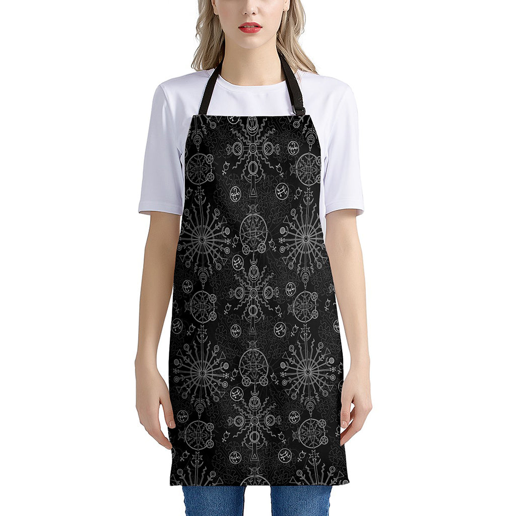 Black And White Wiccan Mystic Print Apron