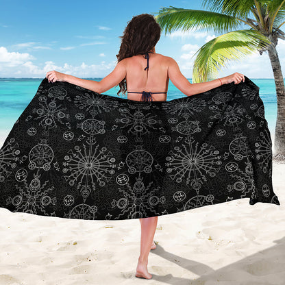 Black And White Wiccan Mystic Print Beach Sarong Wrap