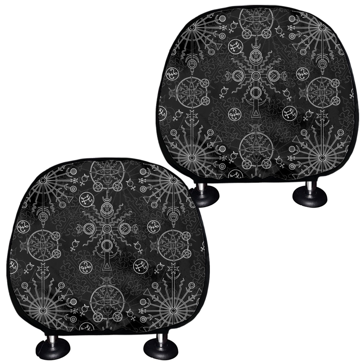 Black And White Wiccan Mystic Print Car Headrest Covers